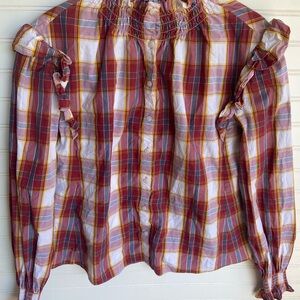 Something Navy Plaid Ruffled Top